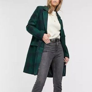 Brave Soul Berwick Tailored Coat in Check Green Plaid
